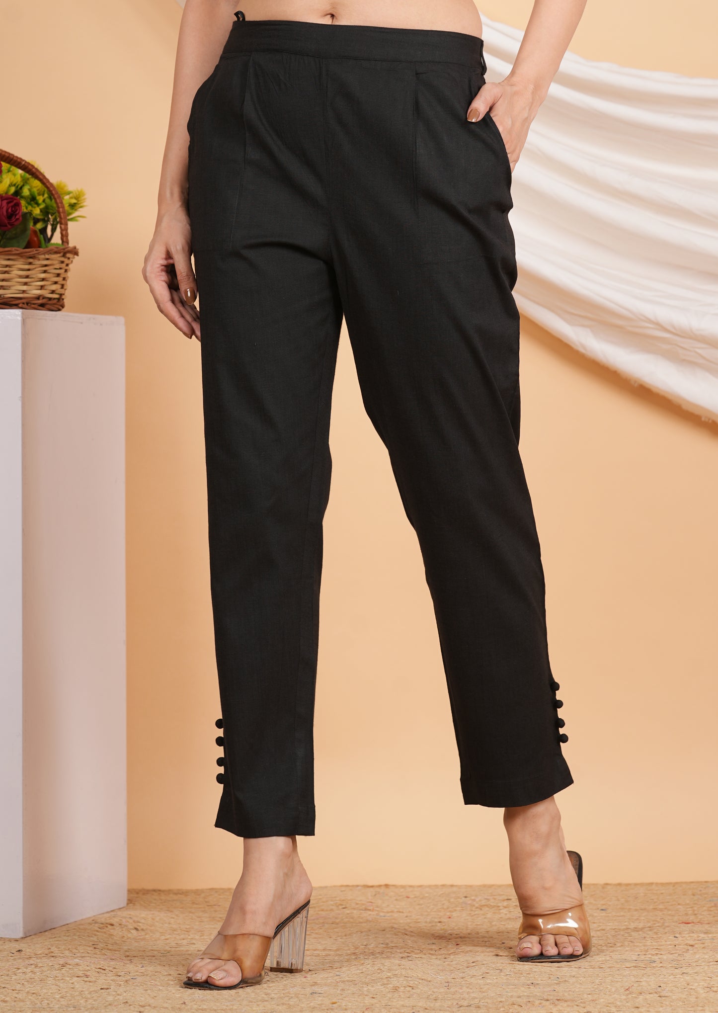 YASH GALLERY Women's Black Lycra Trouser (Black)