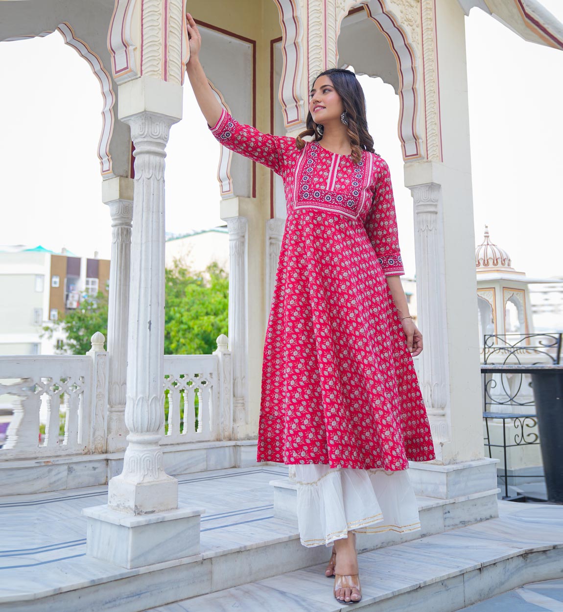 yash gallery womens cotton floral printed anarkali kurti grey