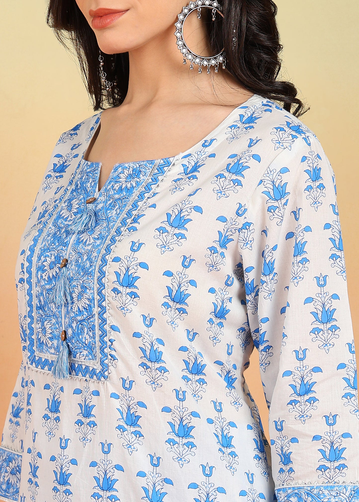 yash gallery womens plus size cotton calf length notch neck 3 4 sleeves floral print straight kurta with pant and dupatta