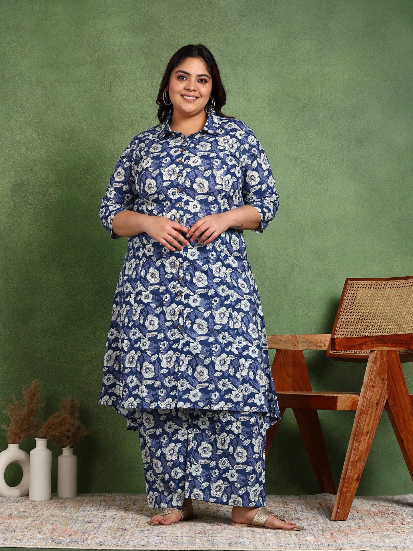 yash gallery womens printed cotton calf length mandarin collar 3 4th sleeve straight kurta pant and duptta