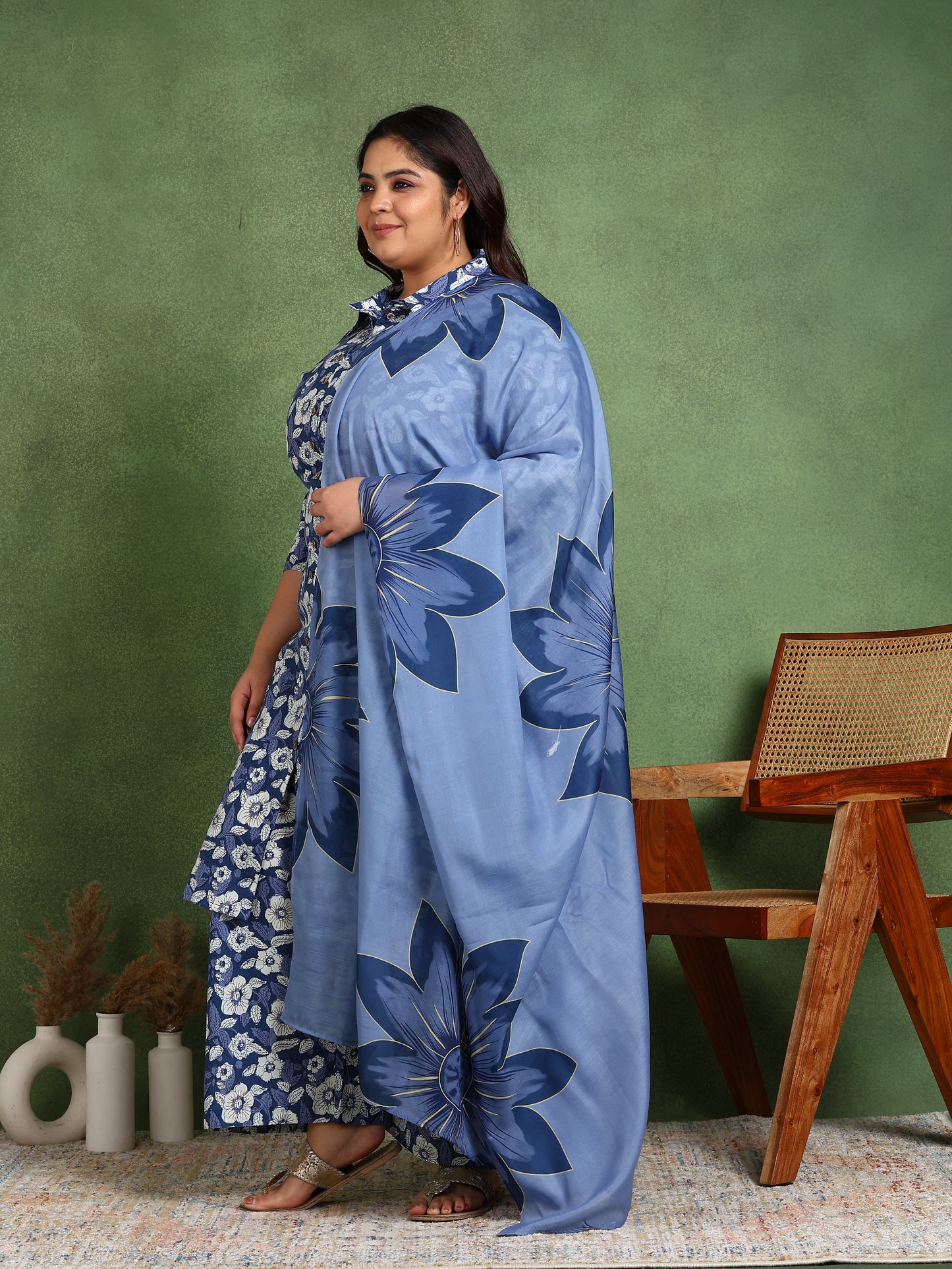 yash gallery womens printed cotton calf length mandarin collar 3 4th sleeve straight kurta pant and duptta