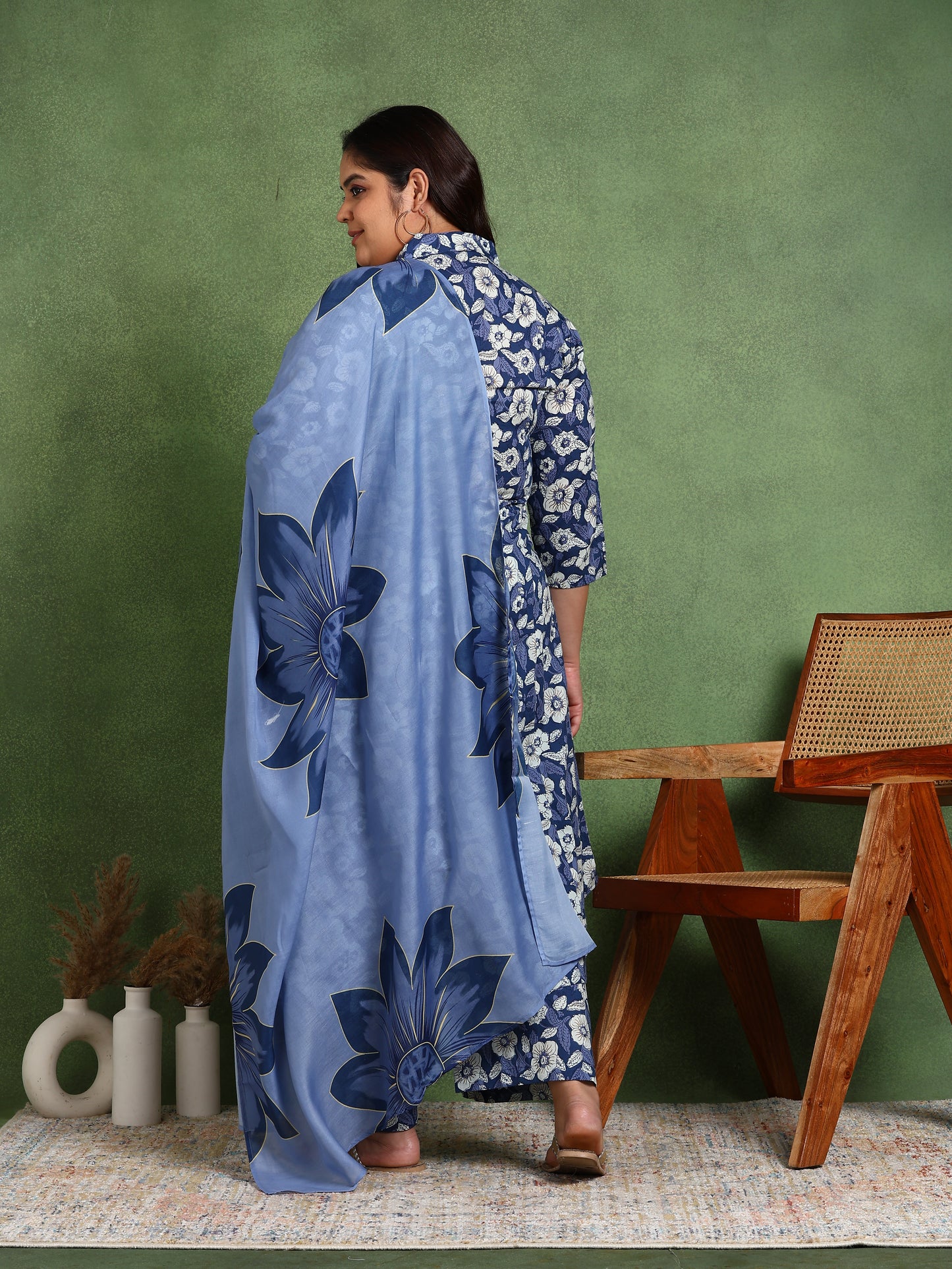 yash gallery womens printed cotton calf length mandarin collar 3 4th sleeve straight kurta pant and duptta