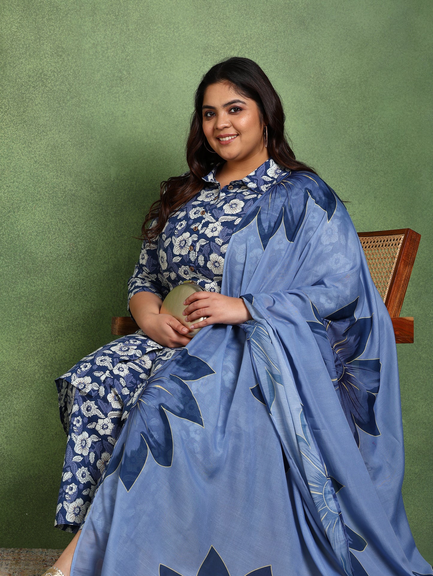 yash gallery womens printed cotton calf length mandarin collar 3 4th sleeve straight kurta pant and duptta