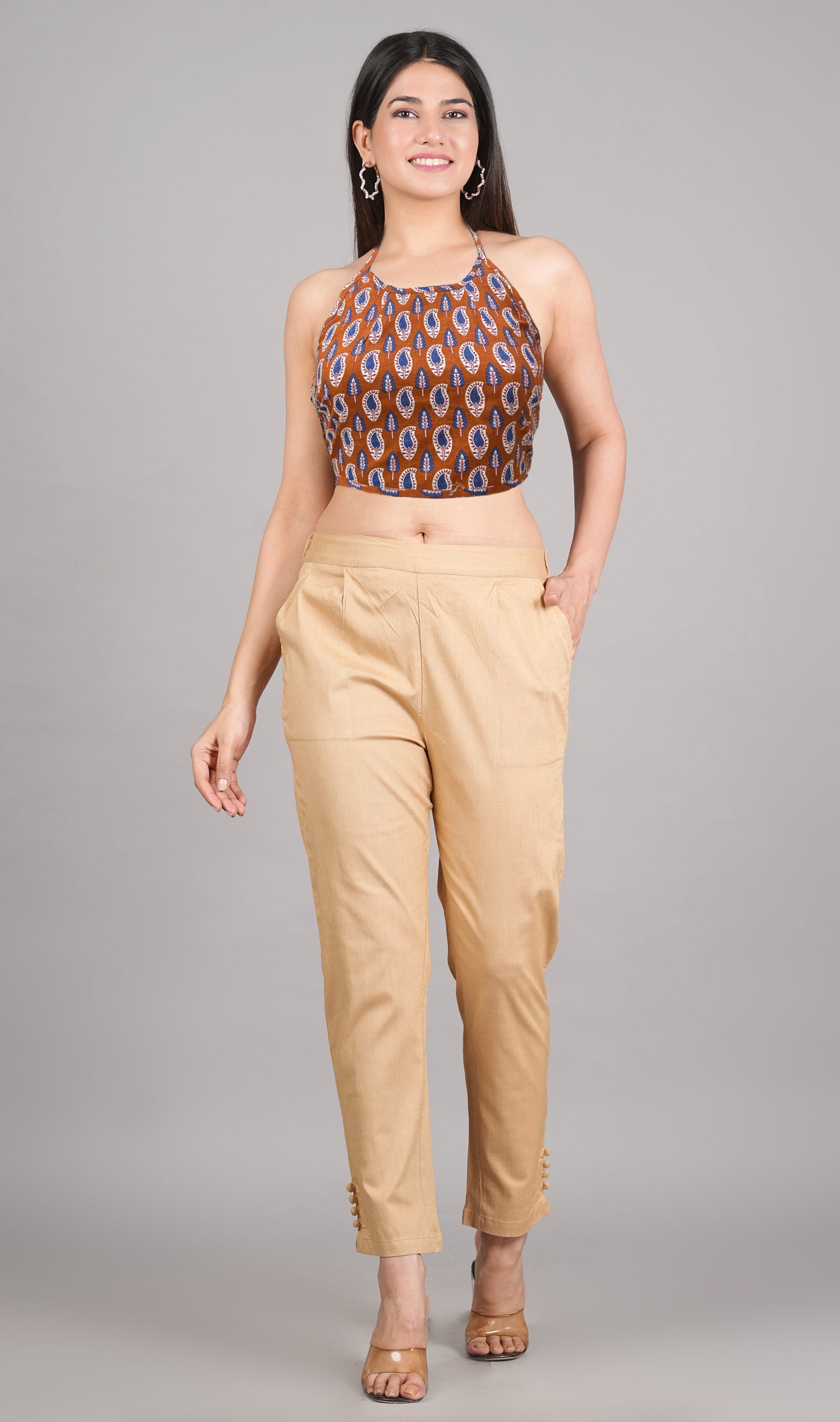 yash gallery womens cotton blue geometrical hand block printed free size backless blouse blue