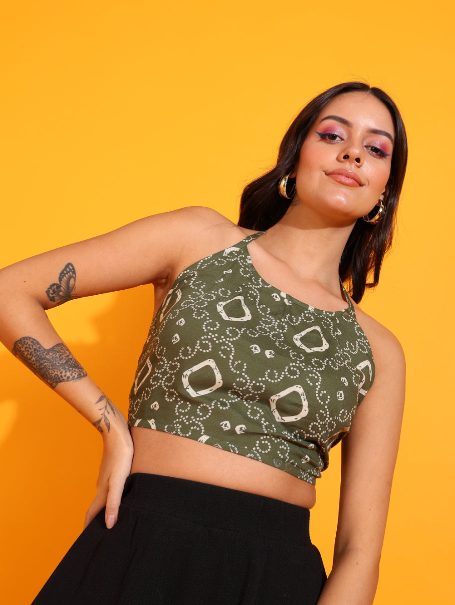 yash gallery womens cotton blue geometrical hand block printed free size backless blouse blue