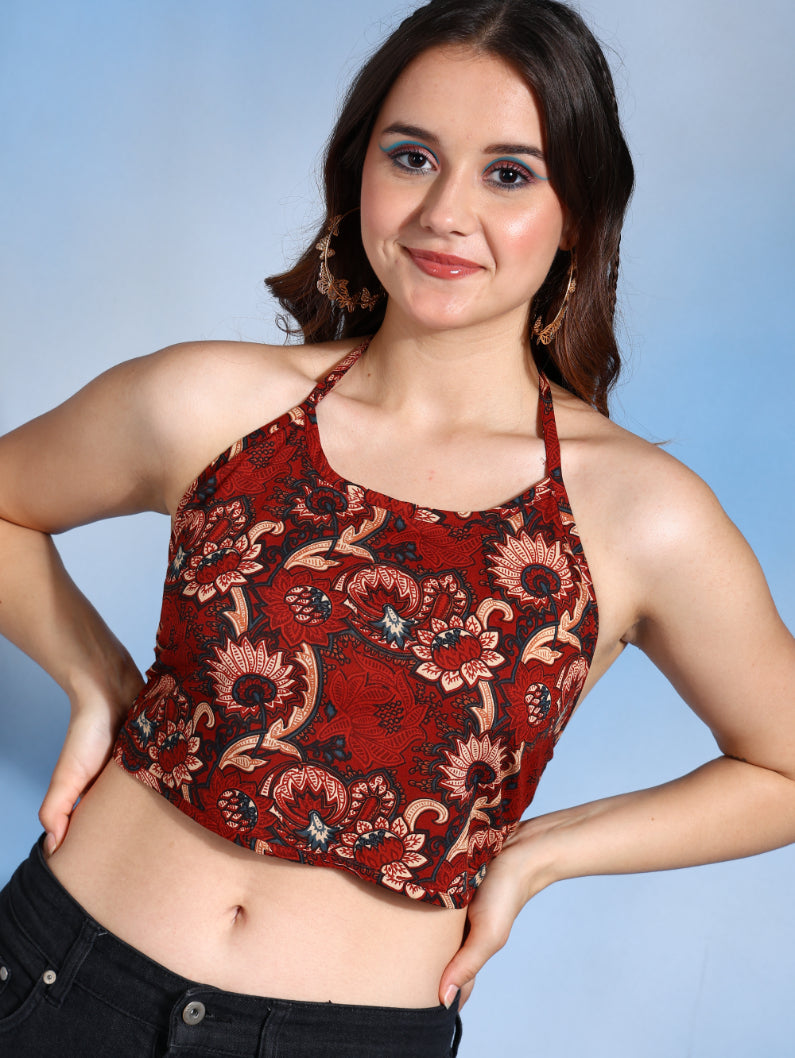 yash gallery womens cotton blue geometrical hand block printed free size backless blouse blue
