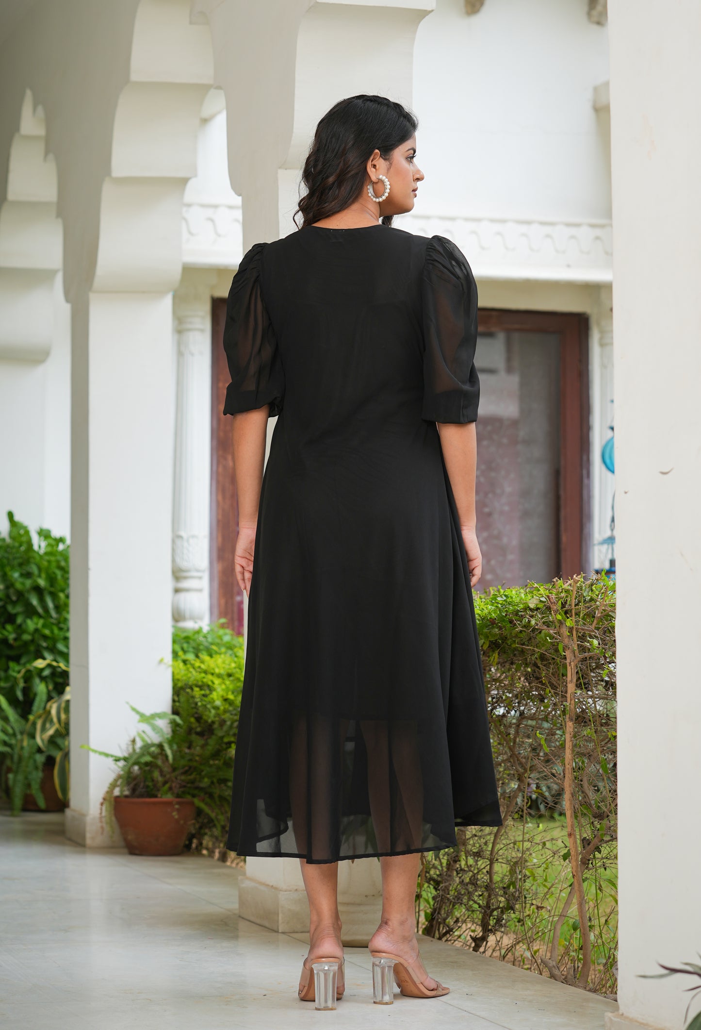 yash gallery womens floral embroidered anarkali dress black