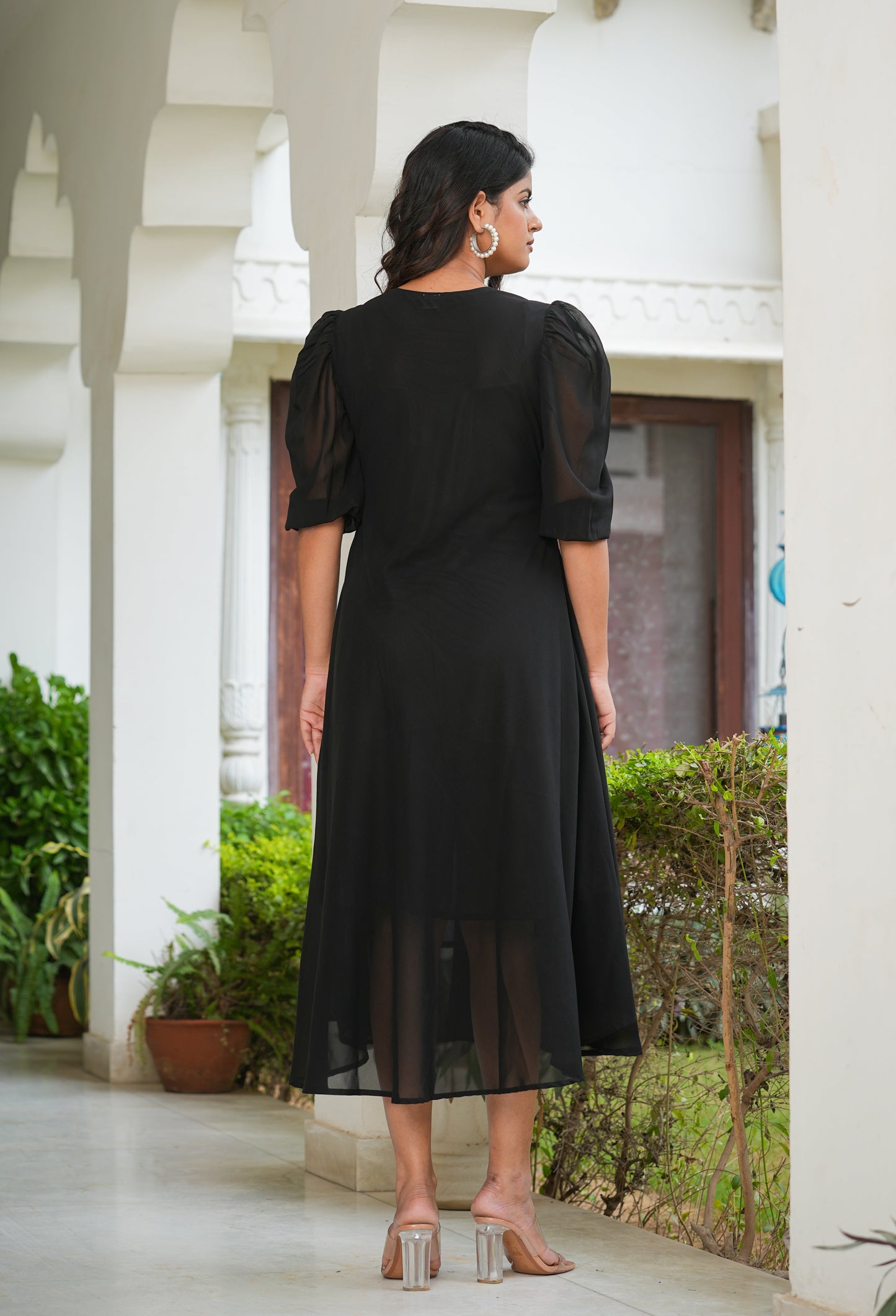 yash gallery womens floral embroidered anarkali dress black