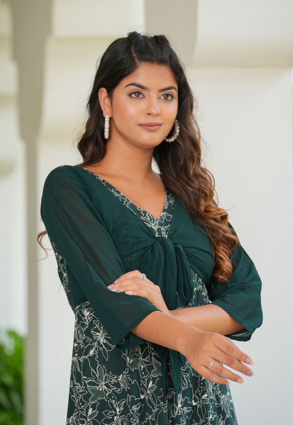 yash gallery womens floral printed jacket style anarkali dress green