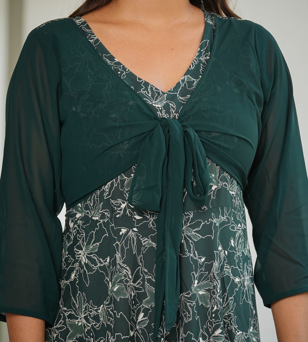 yash gallery womens floral printed jacket style anarkali dress green