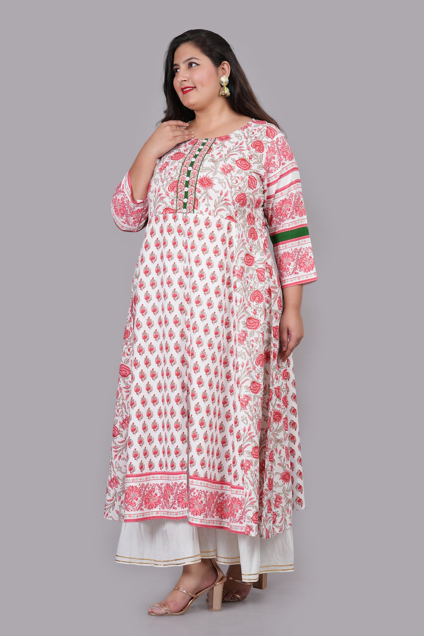 YASH GALLERY Women's Floral Printed Anarkali Kurti (White)