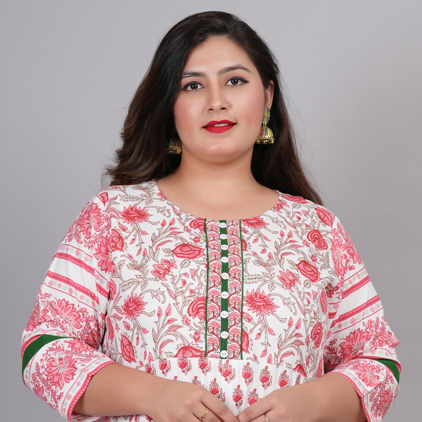 YASH GALLERY Women's Floral Printed Anarkali Kurti (White)