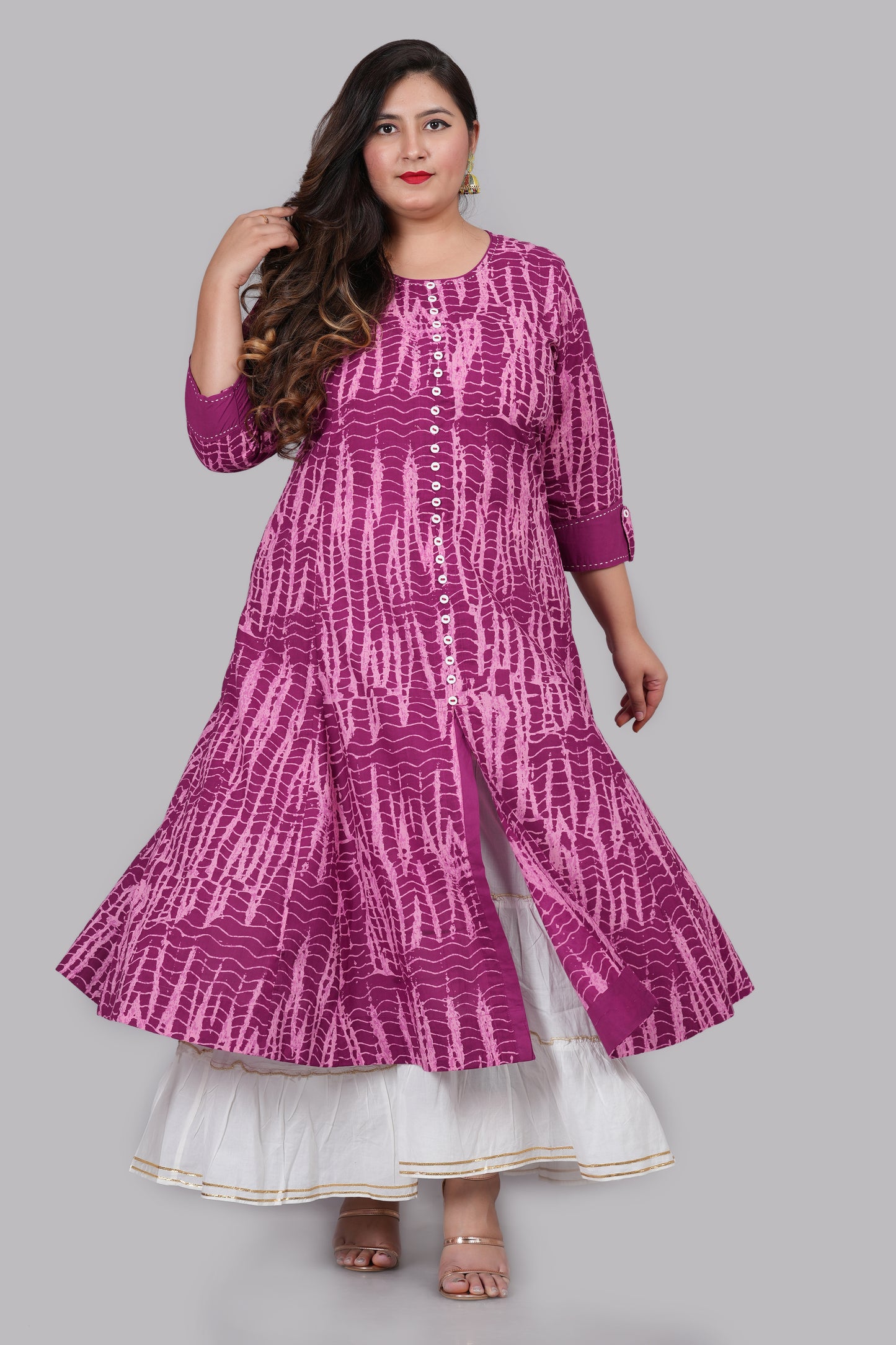 YASH GALLERY Women's Tie & Dye Printed Anarkali Kurti(Purple)