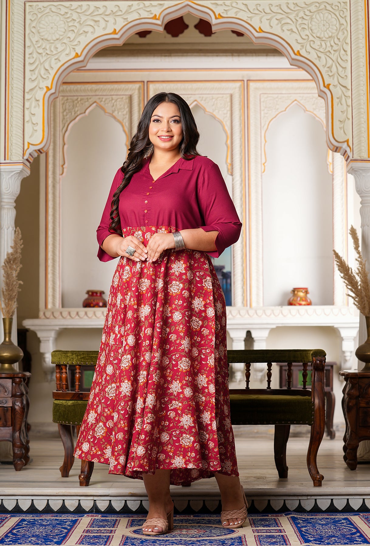 YASH GALLERY Women's Floral Printed Anarkali Dress