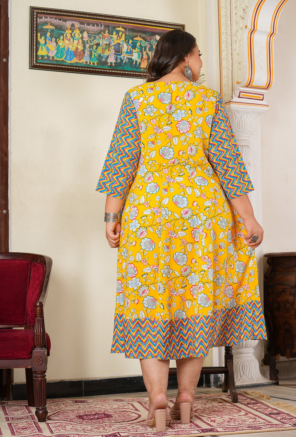 womens maternity wear floral printed anarkali dress yellow