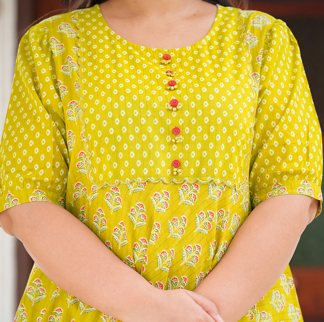 YASH GALLERY Women's Mustard Floral Printed Anarkali Kurti
