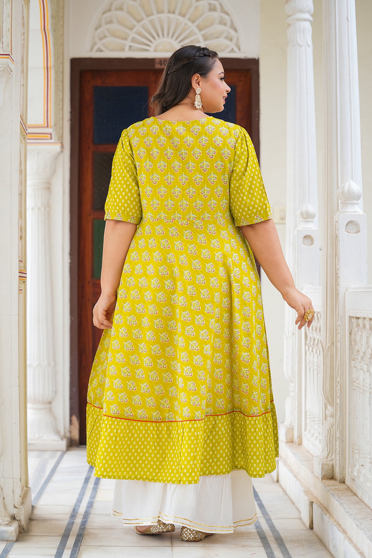 yash gallery womens mustard floral printed anarkali kurti mustard