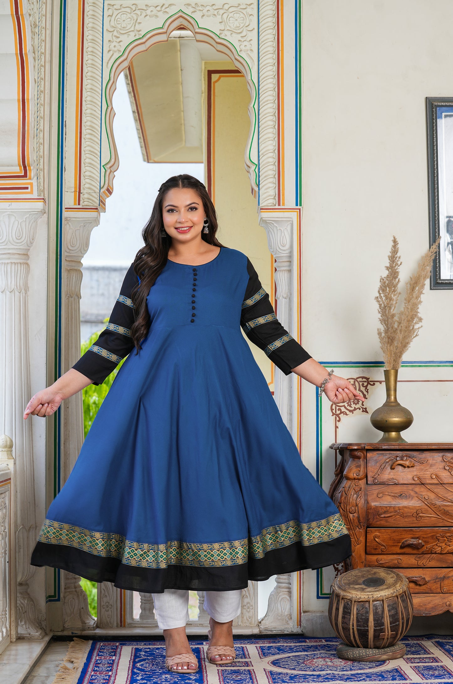 yash gallery womens blue anarkali kurti blue
