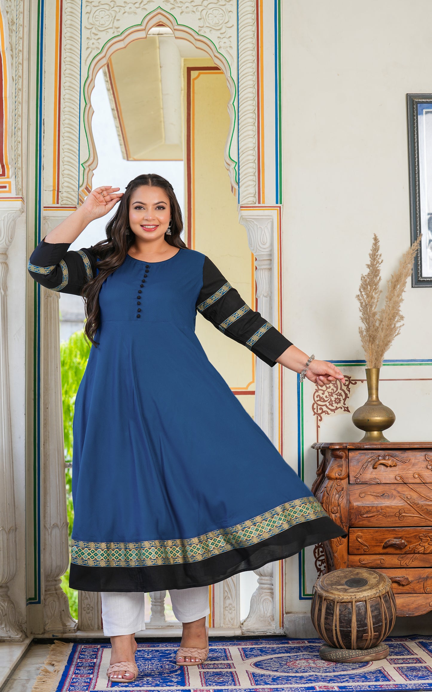 yash gallery womens blue anarkali kurti blue
