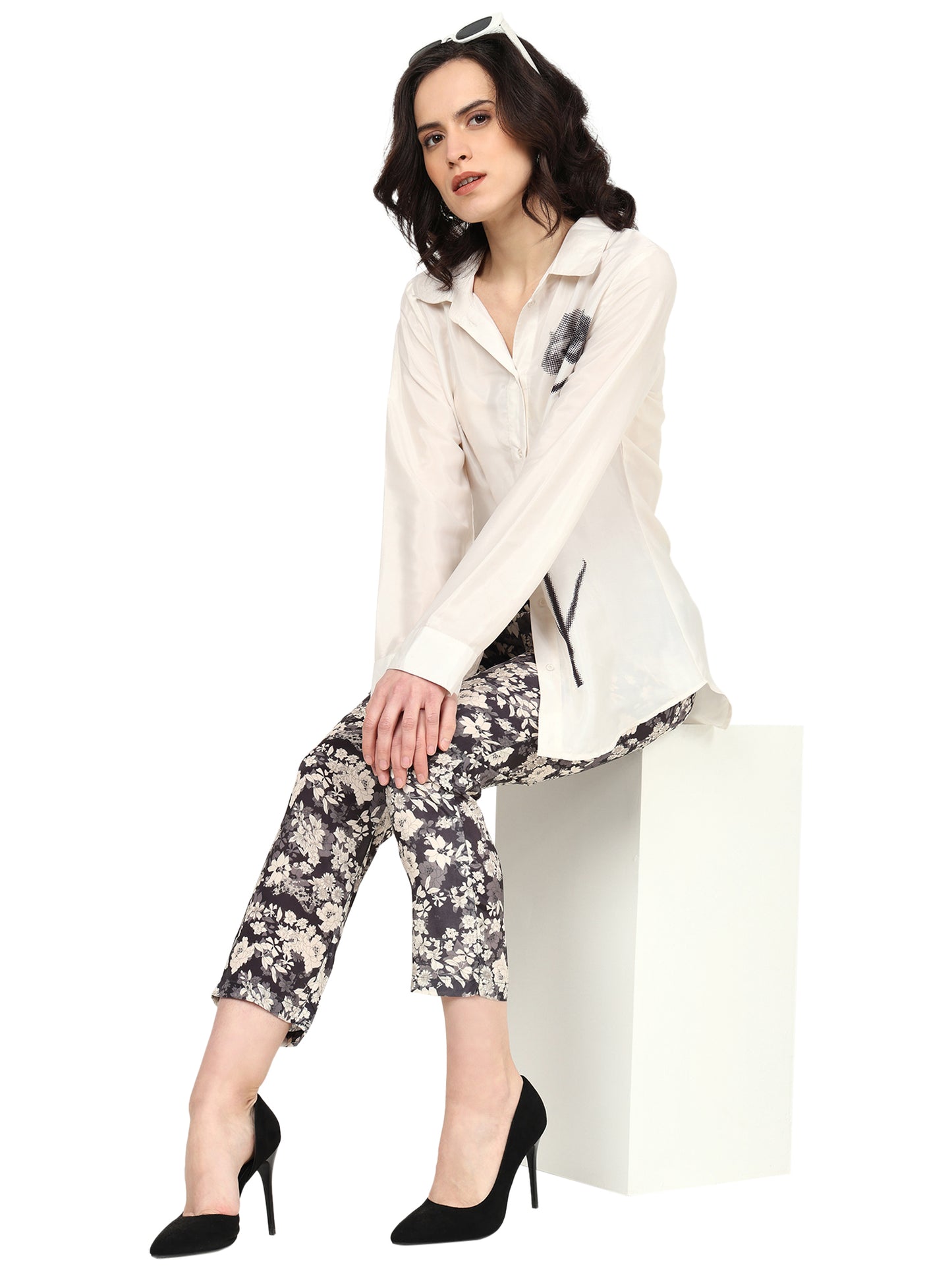yash gallery womens white polyester floral placement printed co ord set white