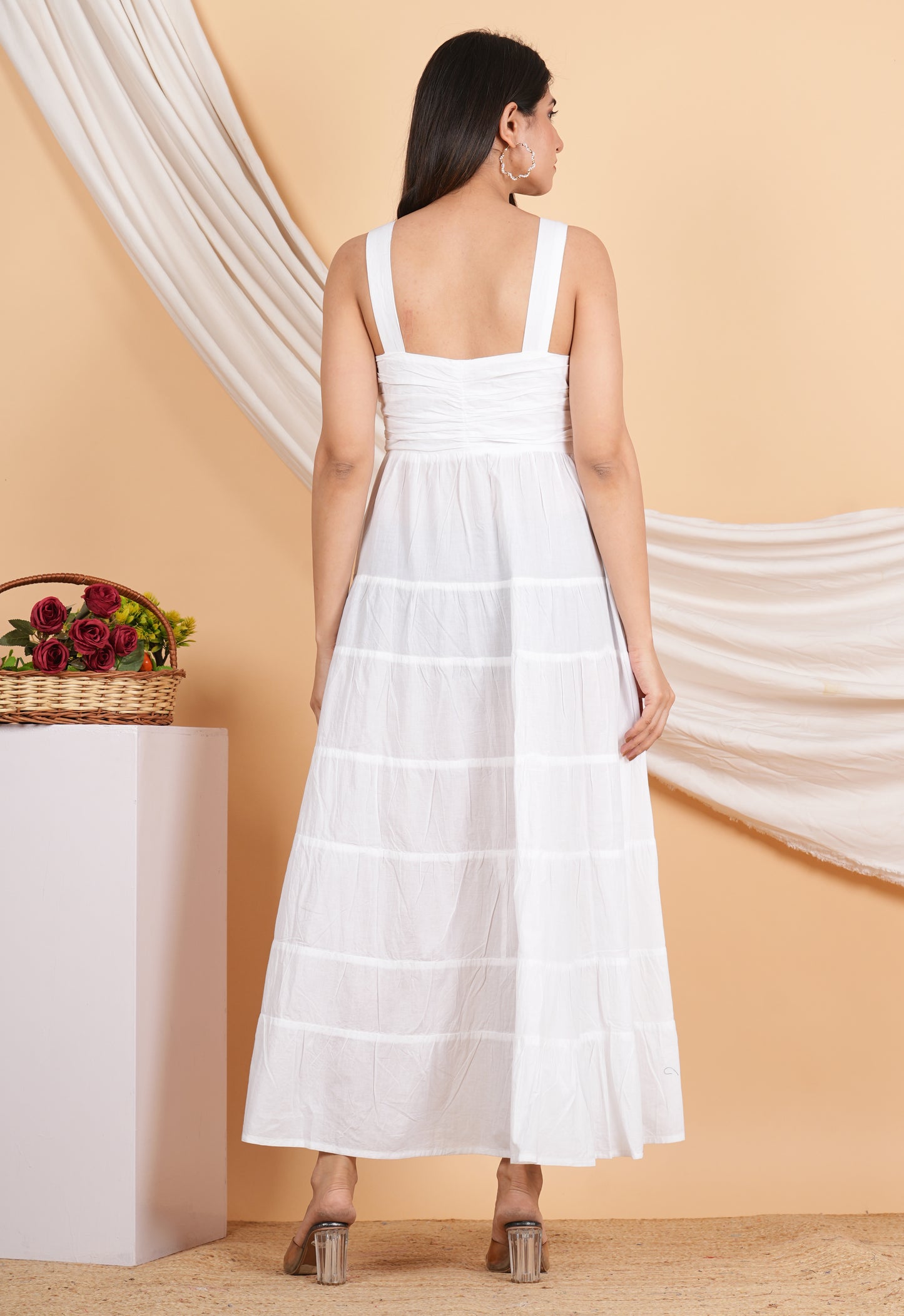 Yash Gallery Women's Cotton Solid Maxi Dress V-Neck OpenUp With Chit Button Summer Boho Dress