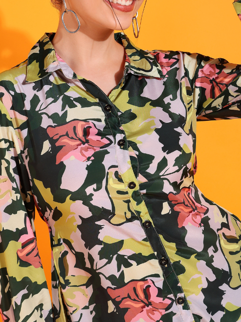 yash gallery womens green polyester floral printed tunic dress green