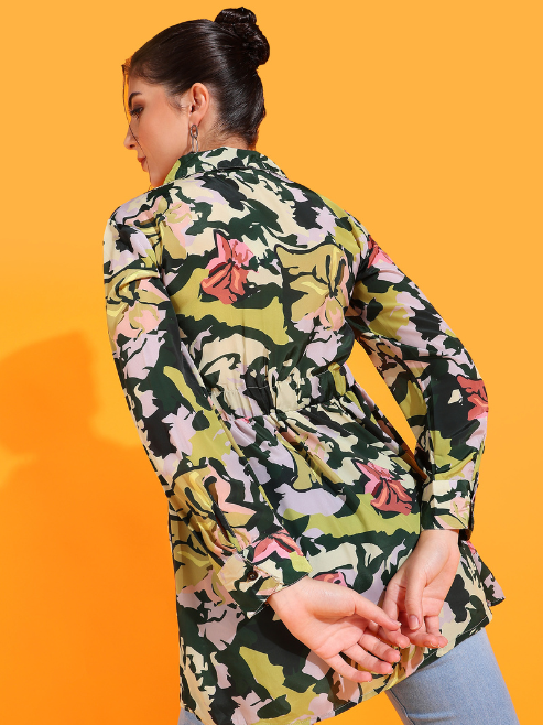 yash gallery womens green polyester floral printed tunic dress green