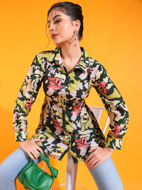 yash gallery womens green polyester floral printed tunic dress green