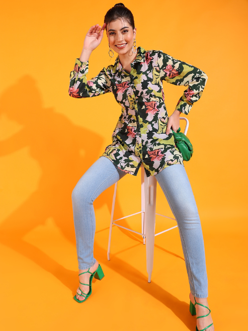 yash gallery womens green polyester floral printed tunic dress green