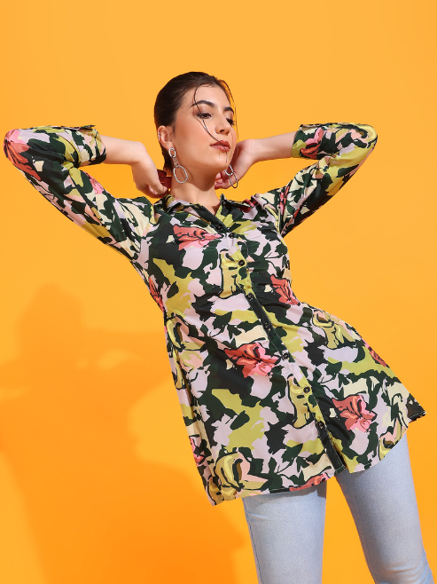 yash gallery womens green polyester floral printed tunic dress green