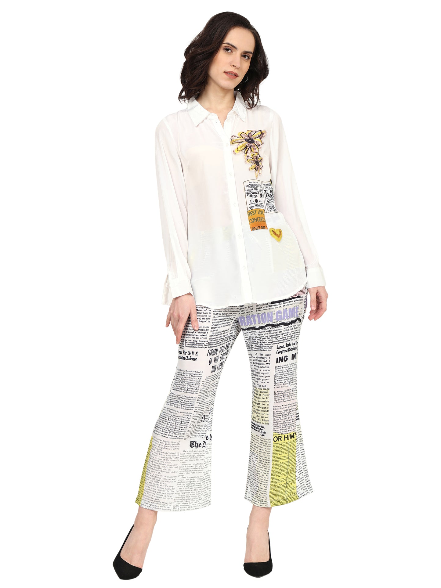 yash gallery womens white polyester floral placement printed co ord set white