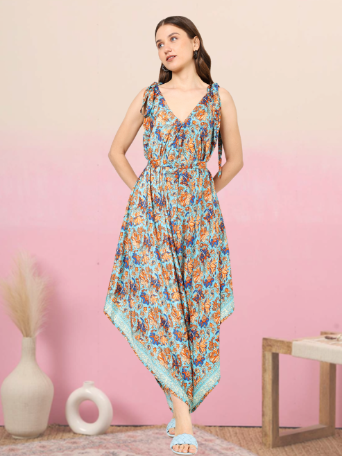 Yash Gallery Women's Floral Printed Dhoti Style Drape Dress