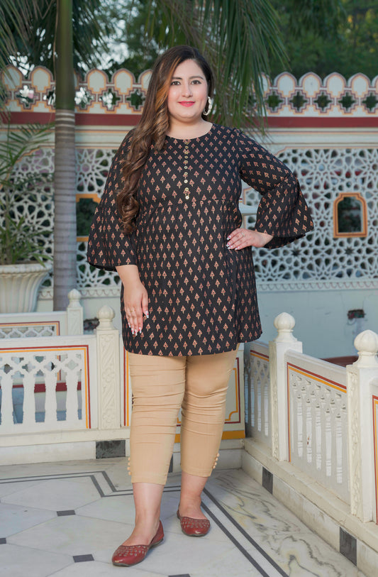 yash gallery womens plus size black rayon floral printed short kurti black