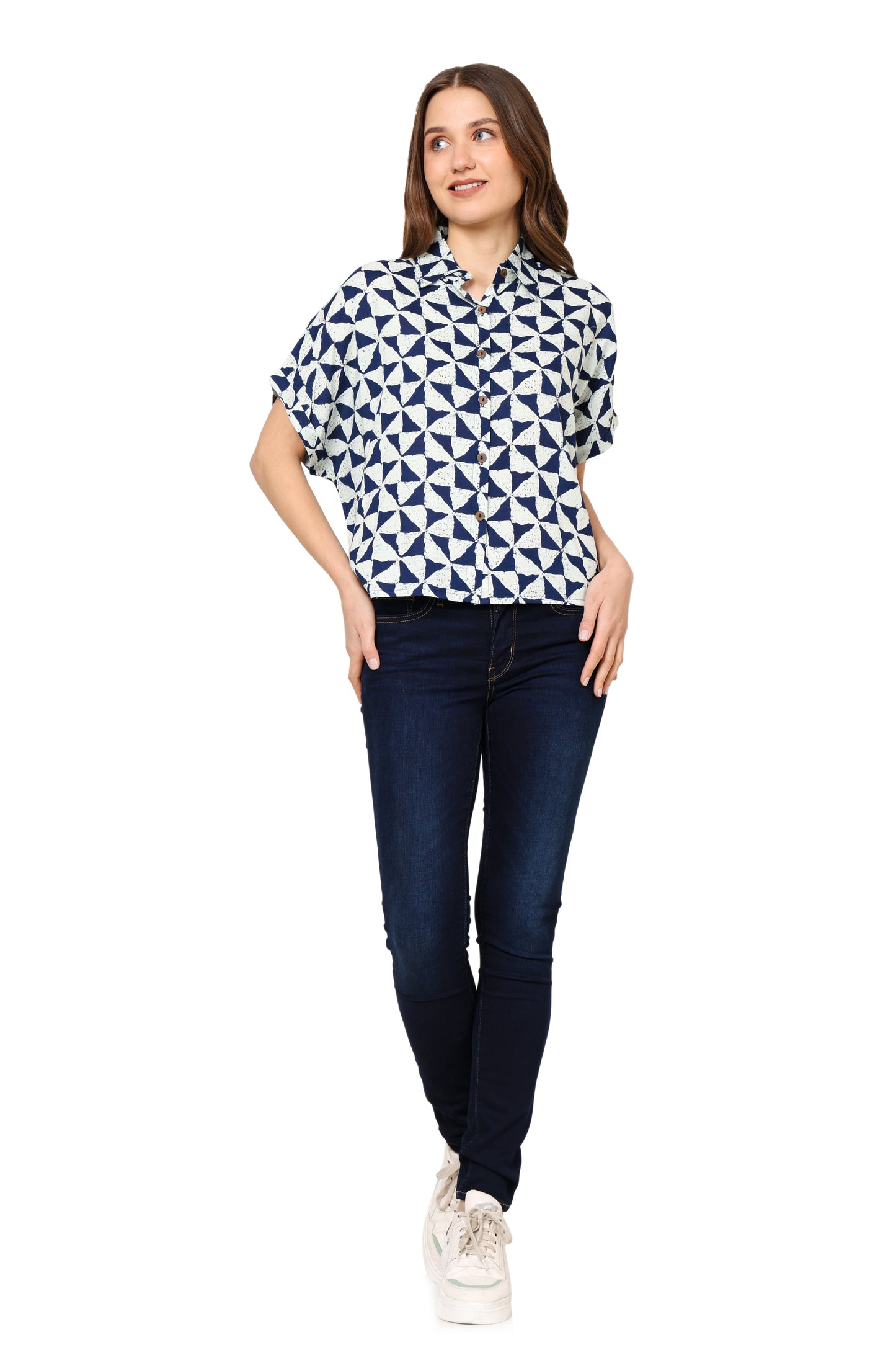 yash gallery womens geometrical printed oversized shirt
