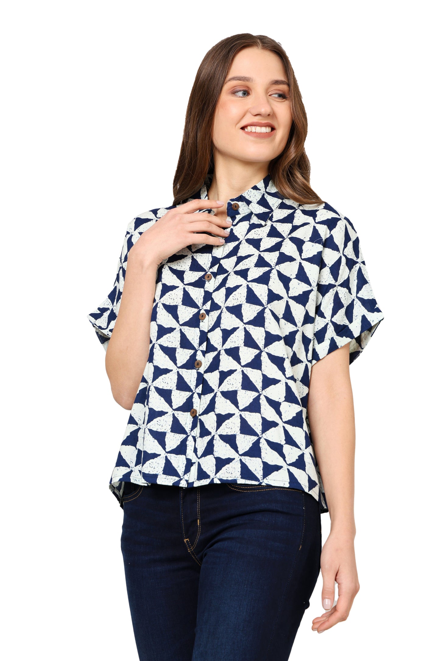 yash gallery womens geometrical printed oversized shirt
