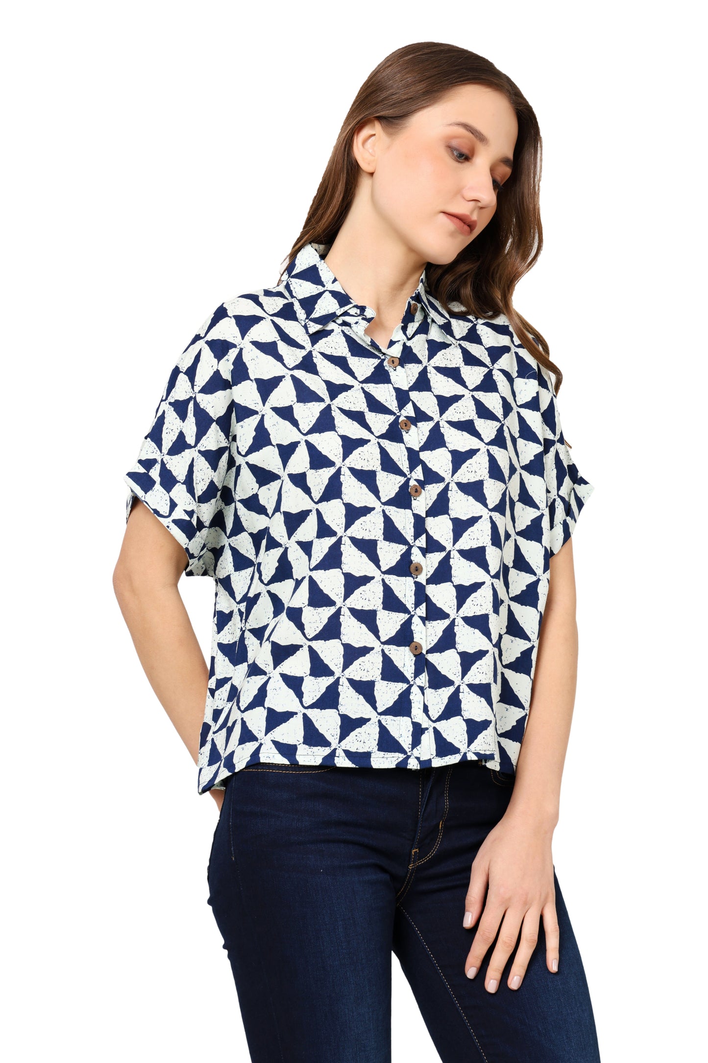 yash gallery womens geometrical printed oversized shirt