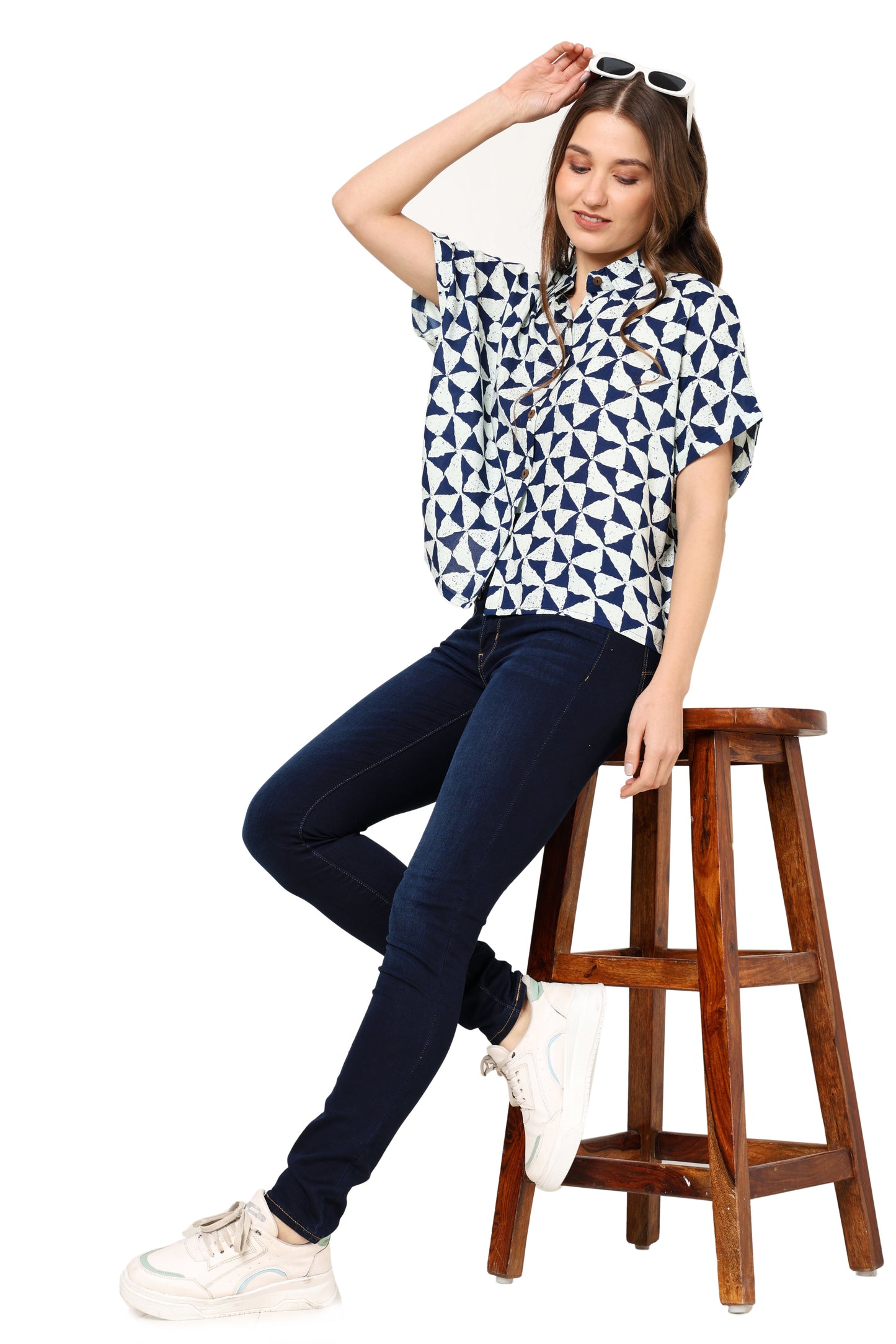 yash gallery womens geometrical printed oversized shirt
