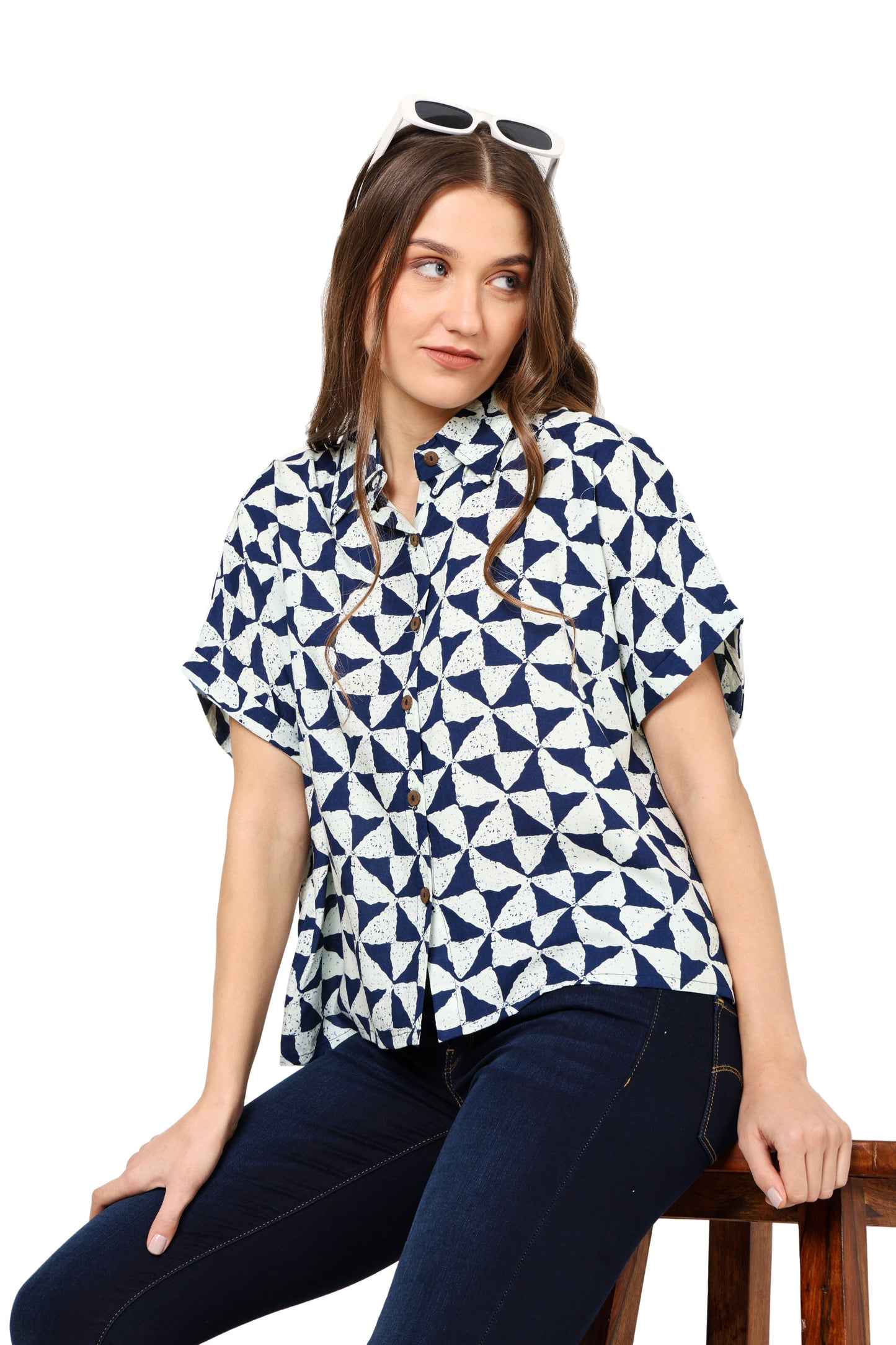 yash gallery womens geometrical printed oversized shirt