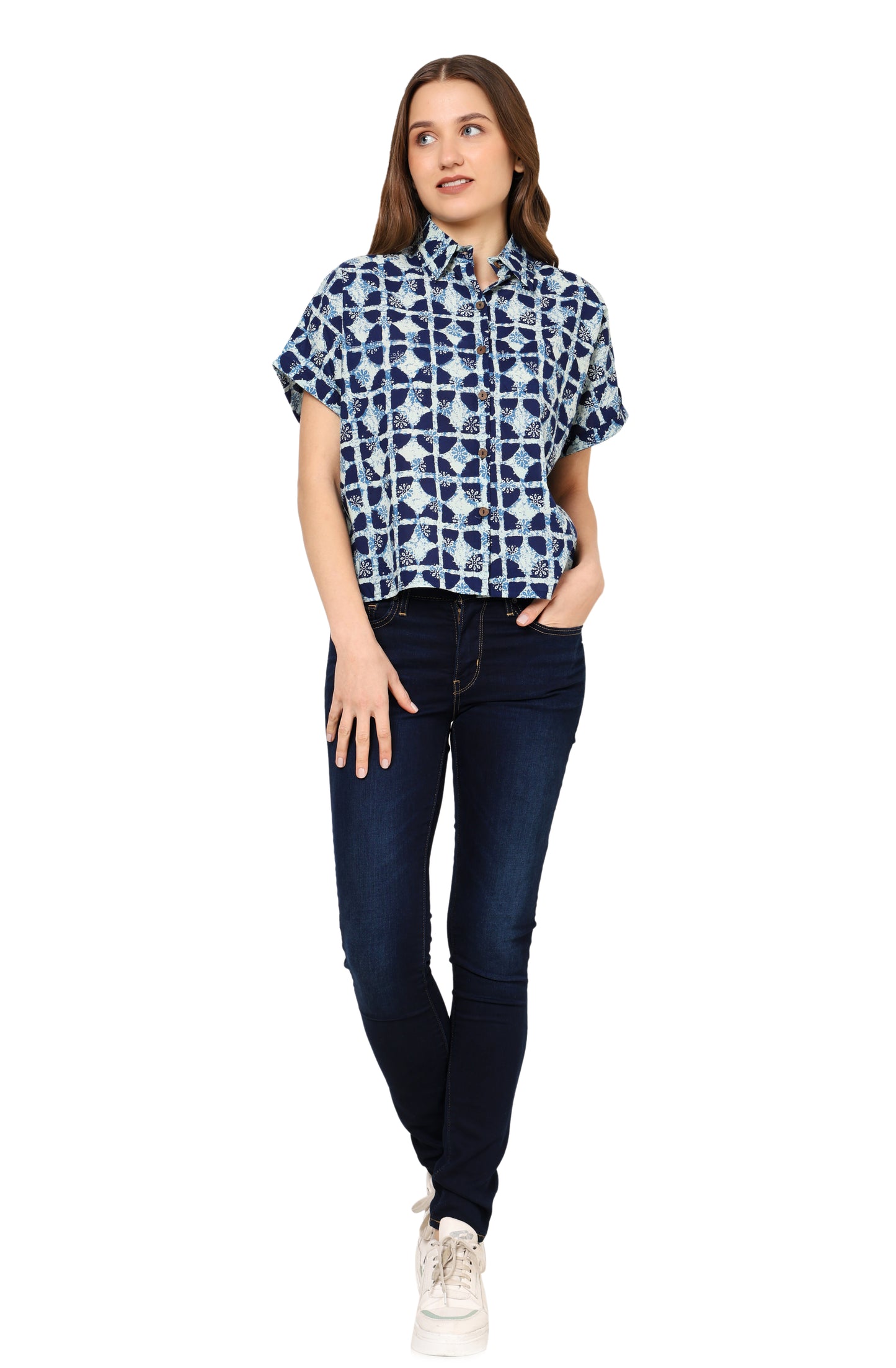 yash gallery womens geometrical printed oversized shirt