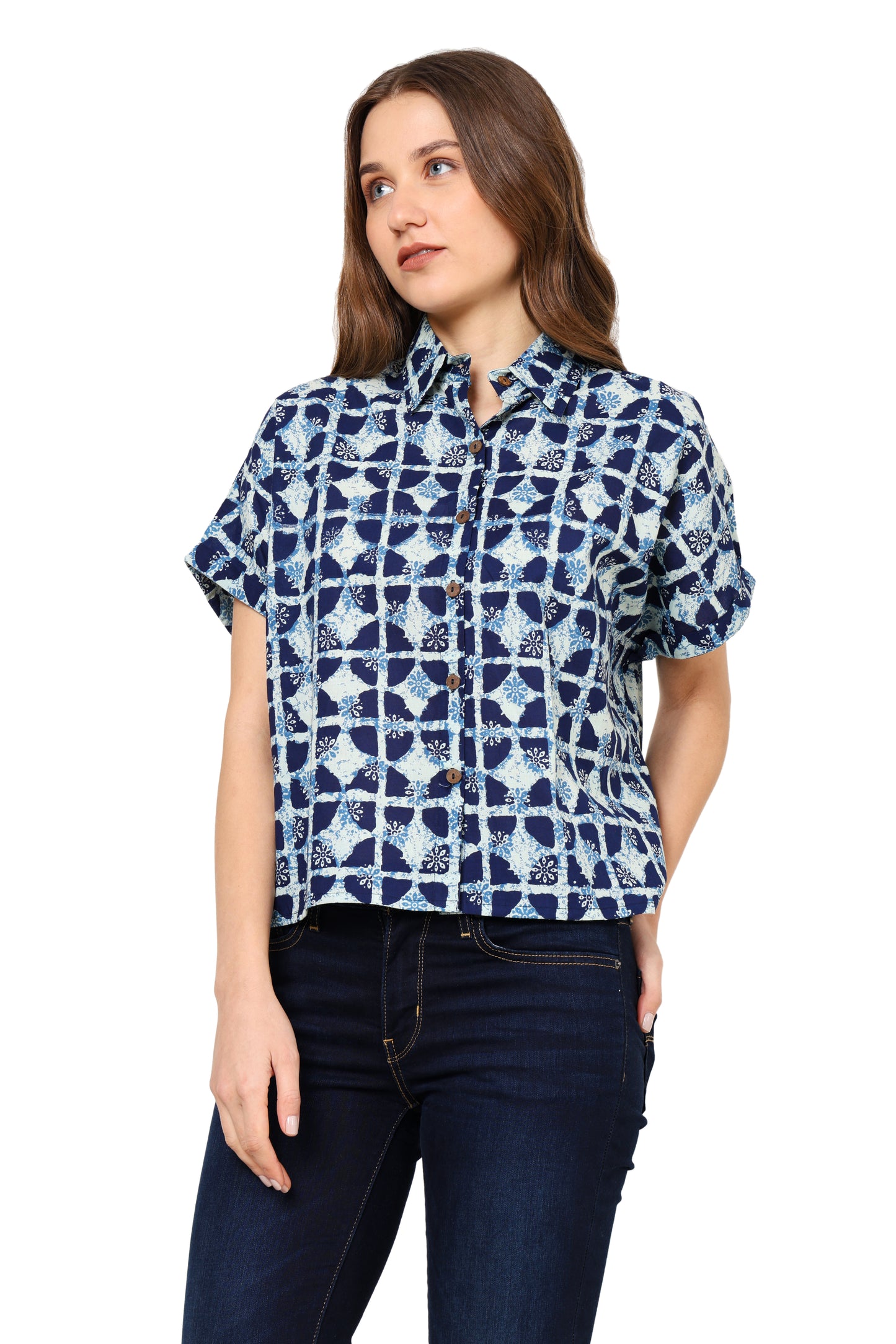 yash gallery womens geometrical printed oversized shirt