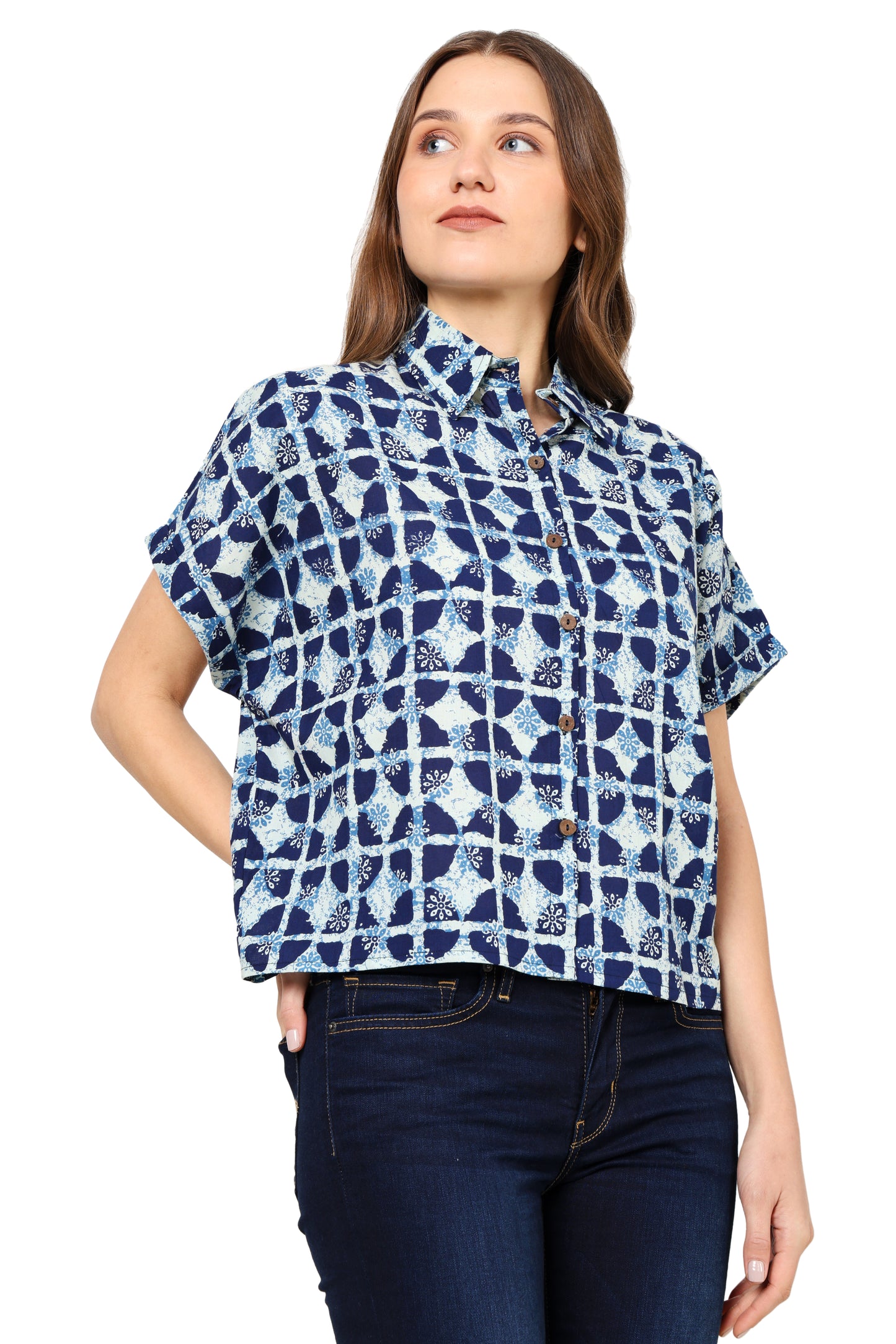 yash gallery womens geometrical printed oversized shirt