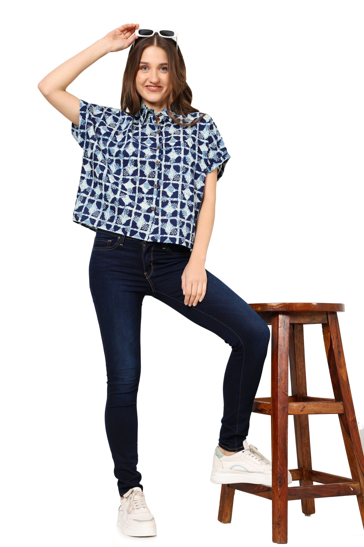 yash gallery womens geometrical printed oversized shirt