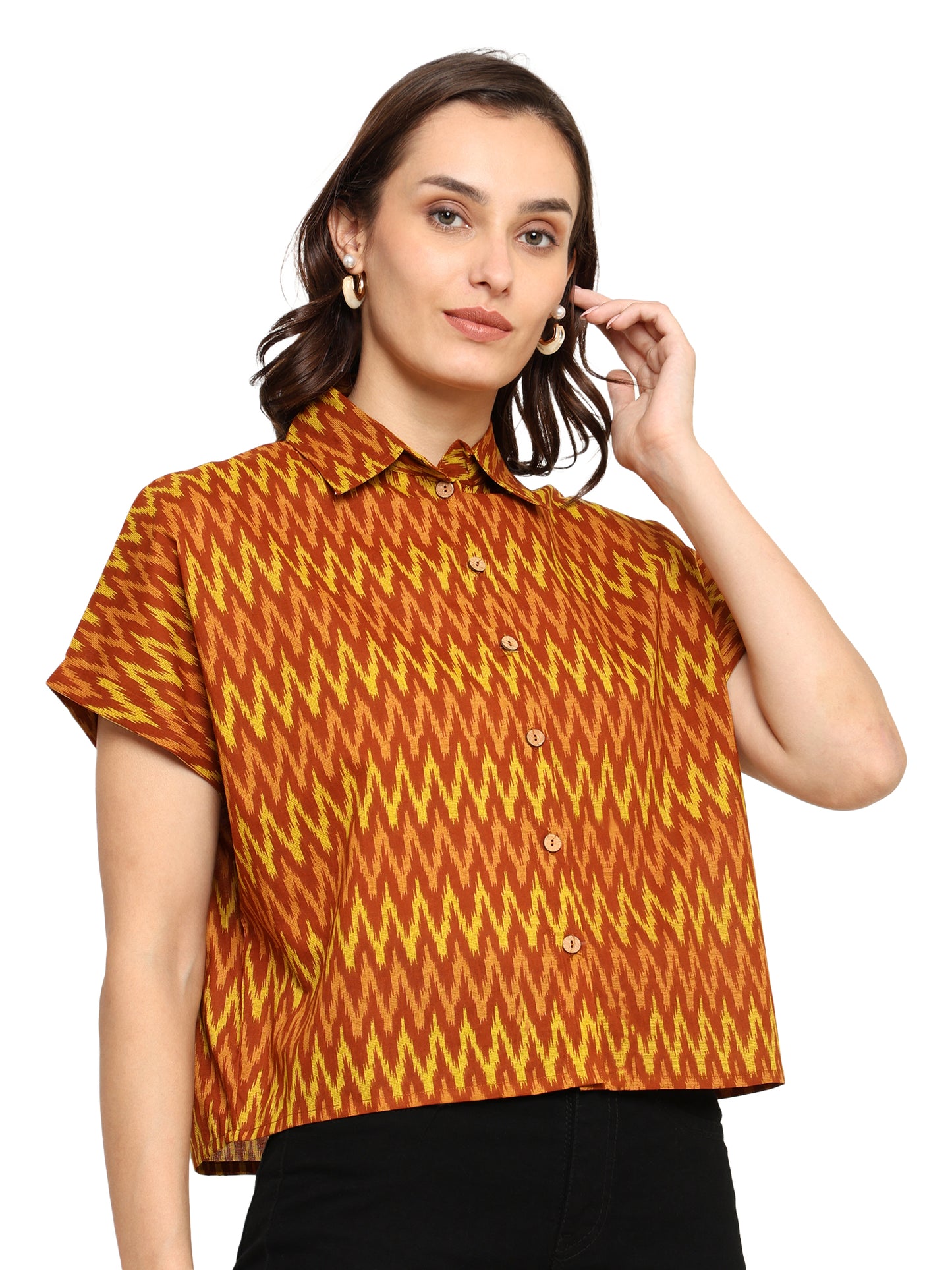 yash gallery womens geometrical printed oversized shirt