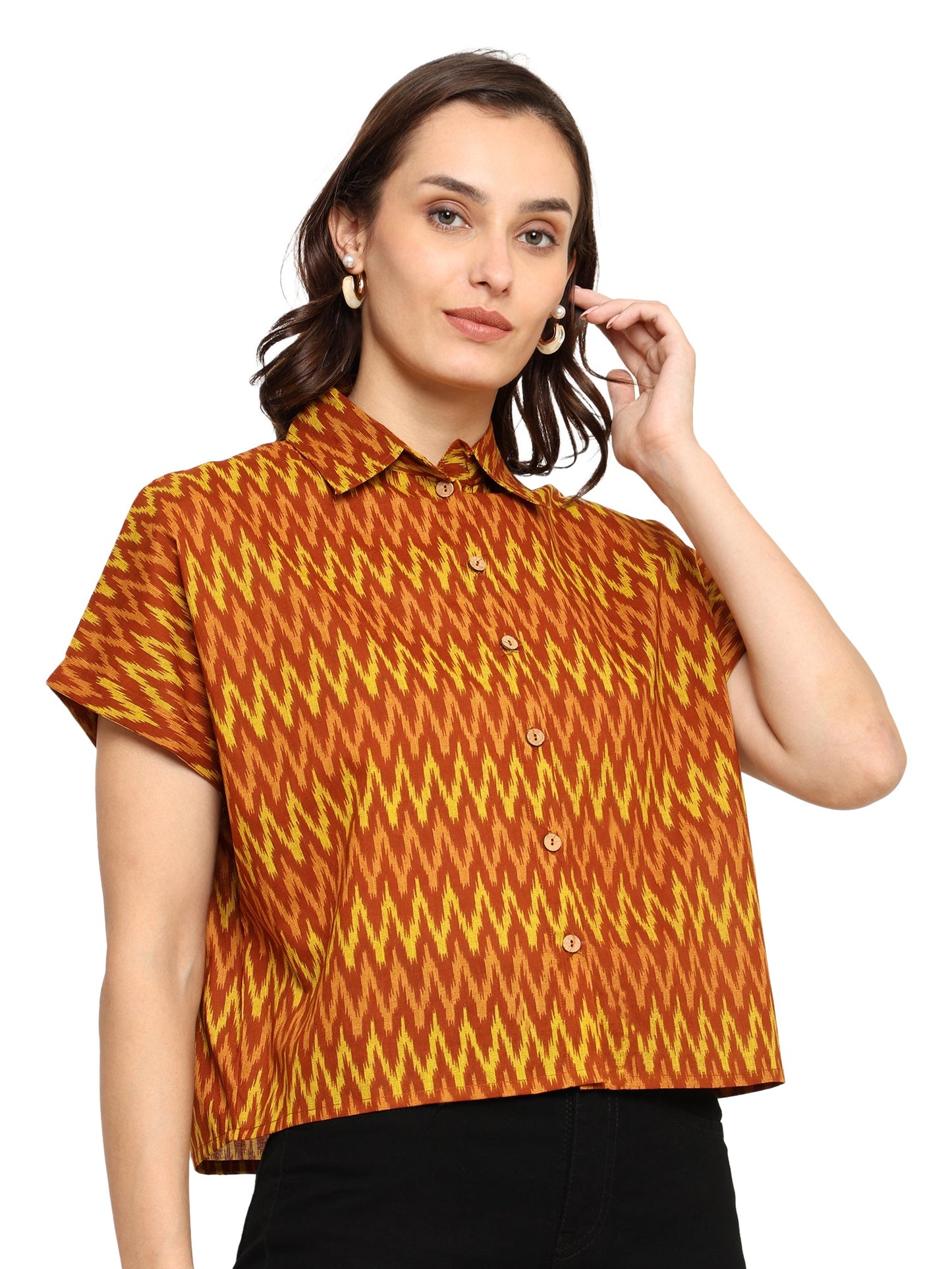 yash gallery womens geometrical printed oversized shirt