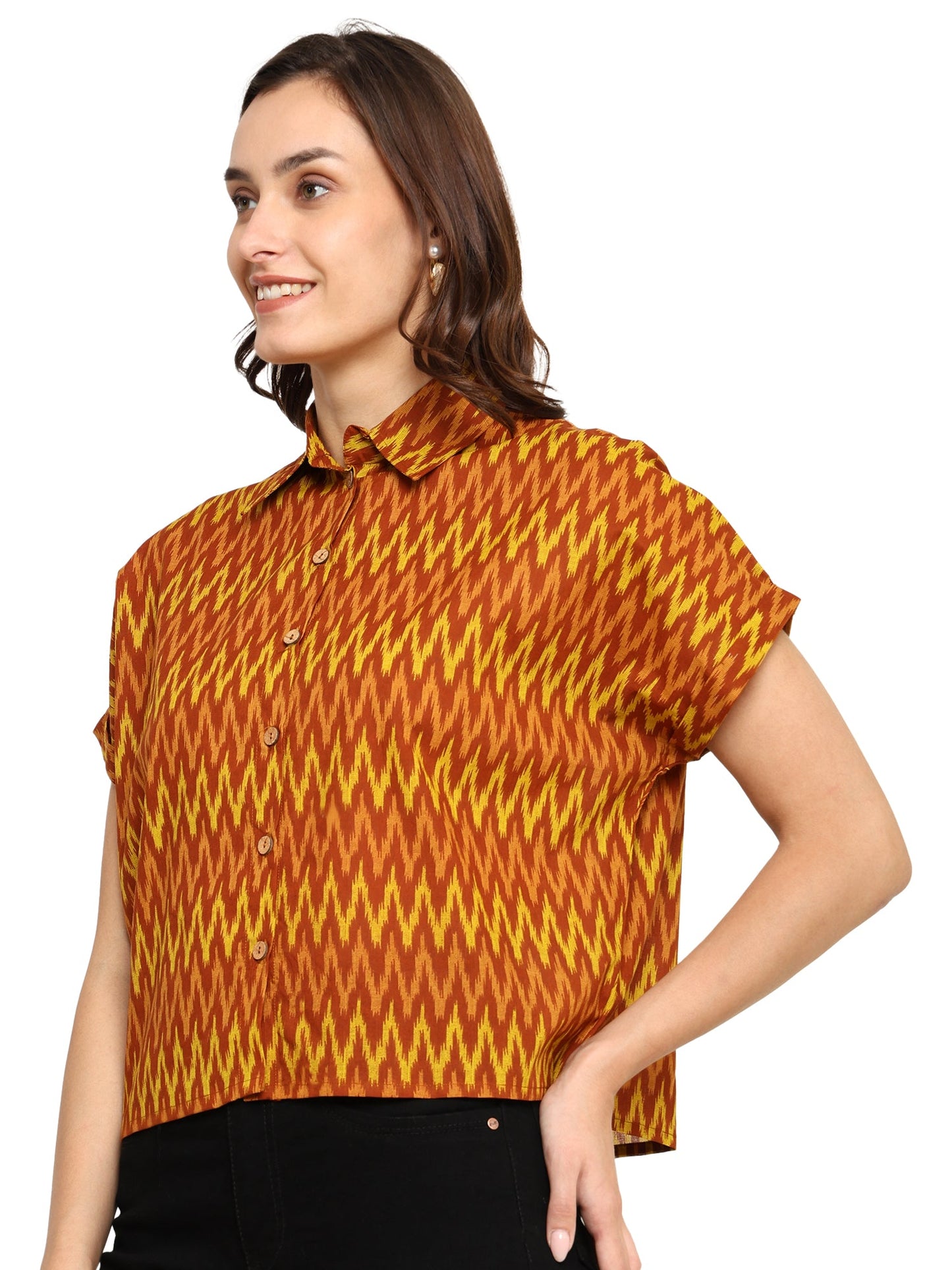 yash gallery womens geometrical printed oversized shirt