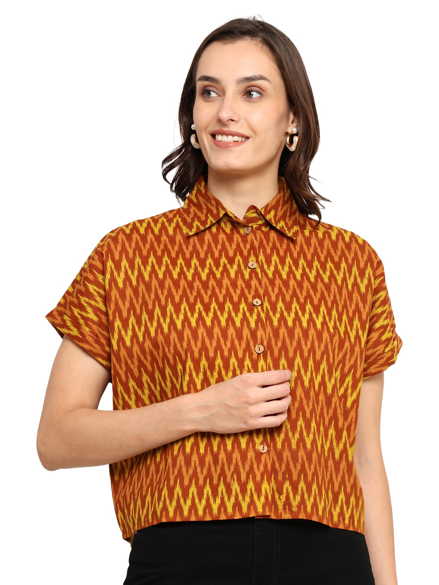 yash gallery womens geometrical printed oversized shirt