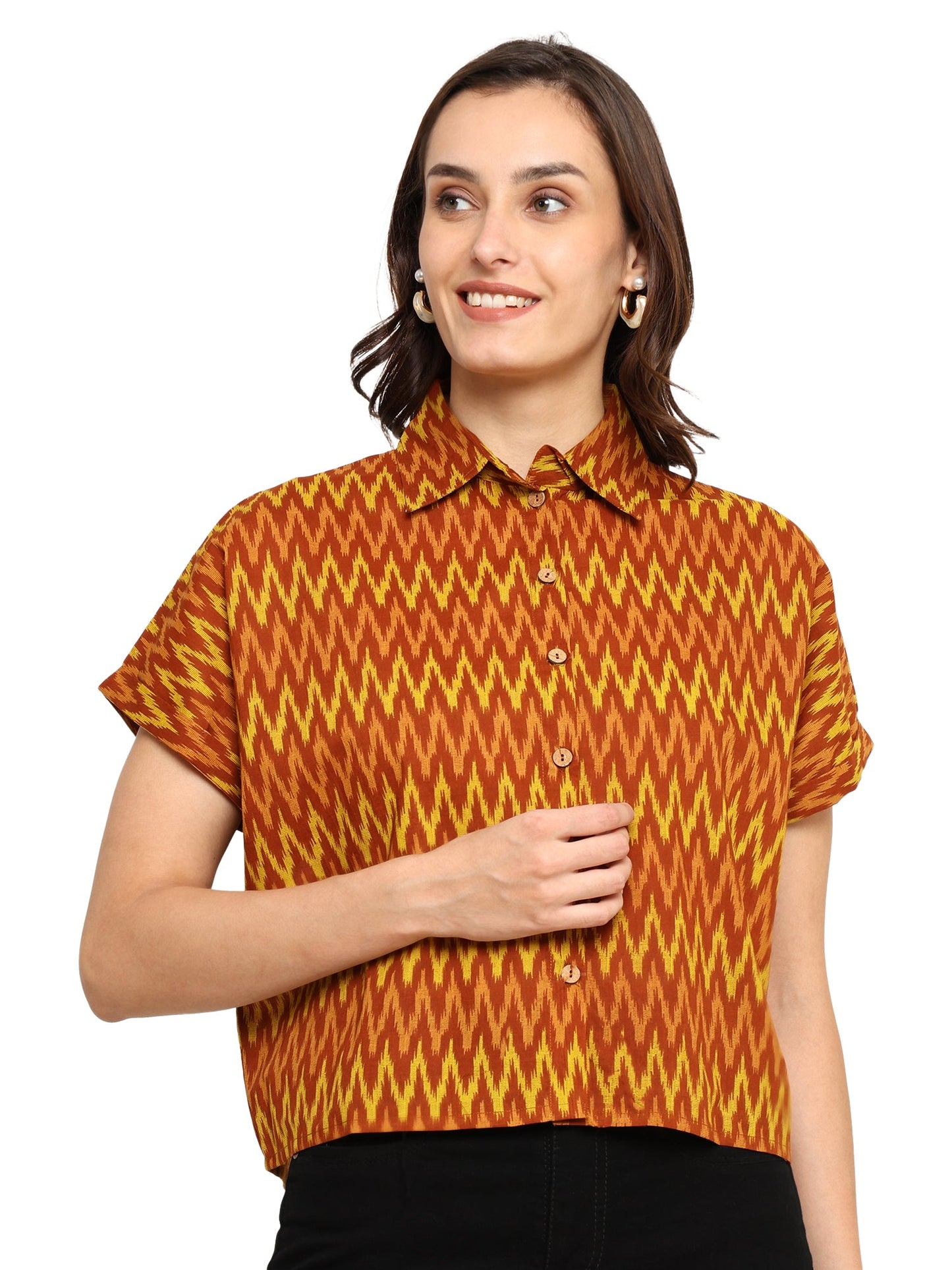 yash gallery womens geometrical printed oversized shirt