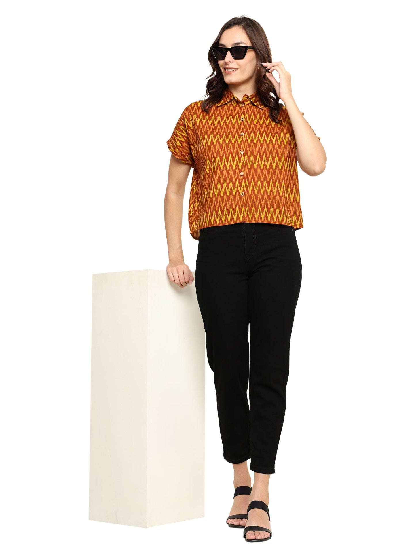 yash gallery womens geometrical printed oversized shirt