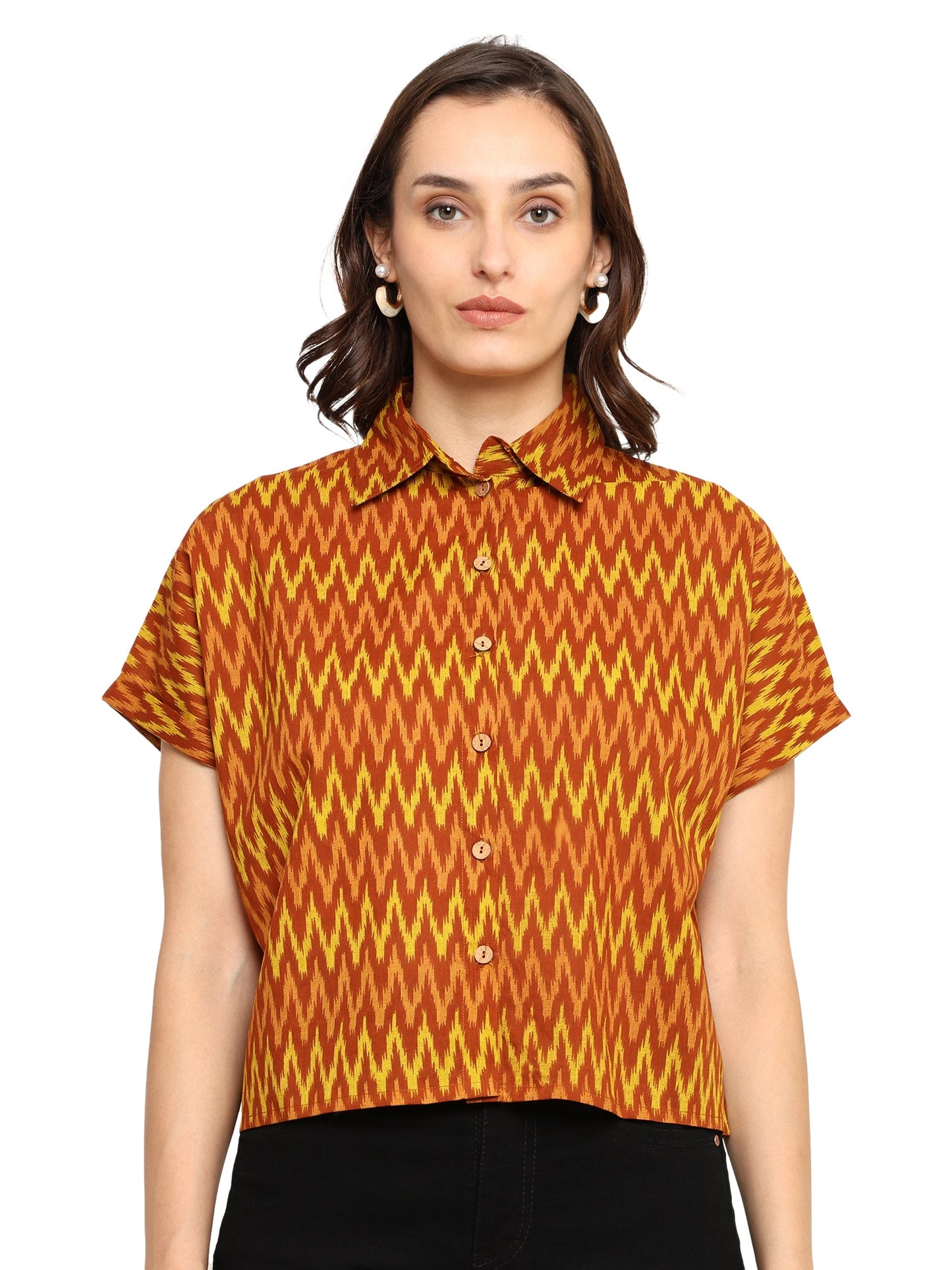 yash gallery womens geometrical printed oversized shirt