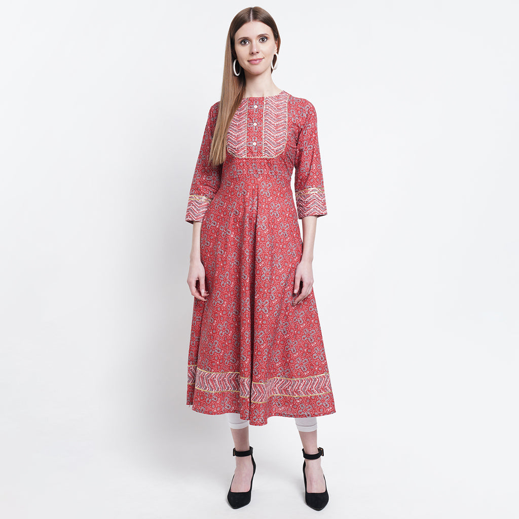 Women Maroon Floral Sweetheart Neck Anarkali Kurta main image 0